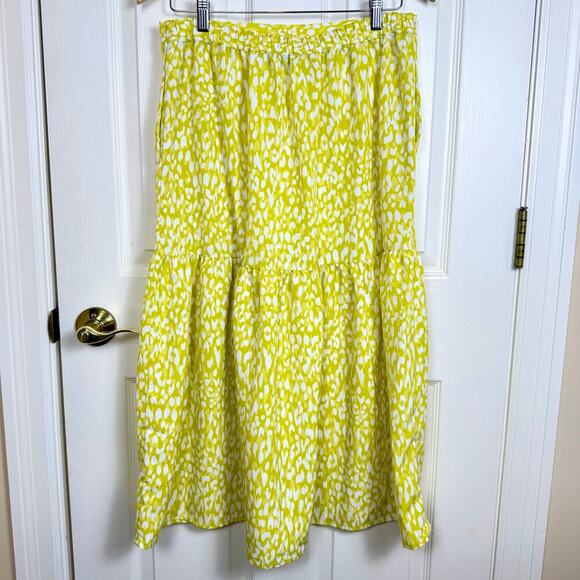 Who What Wear Yellow Leopard Print Skirt Medium Tiered Midi Bold Bright EUC - Picture 2 of 4